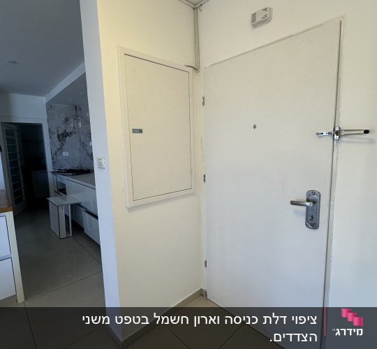 דלת לבנה עם ידית מתכת ומנעול